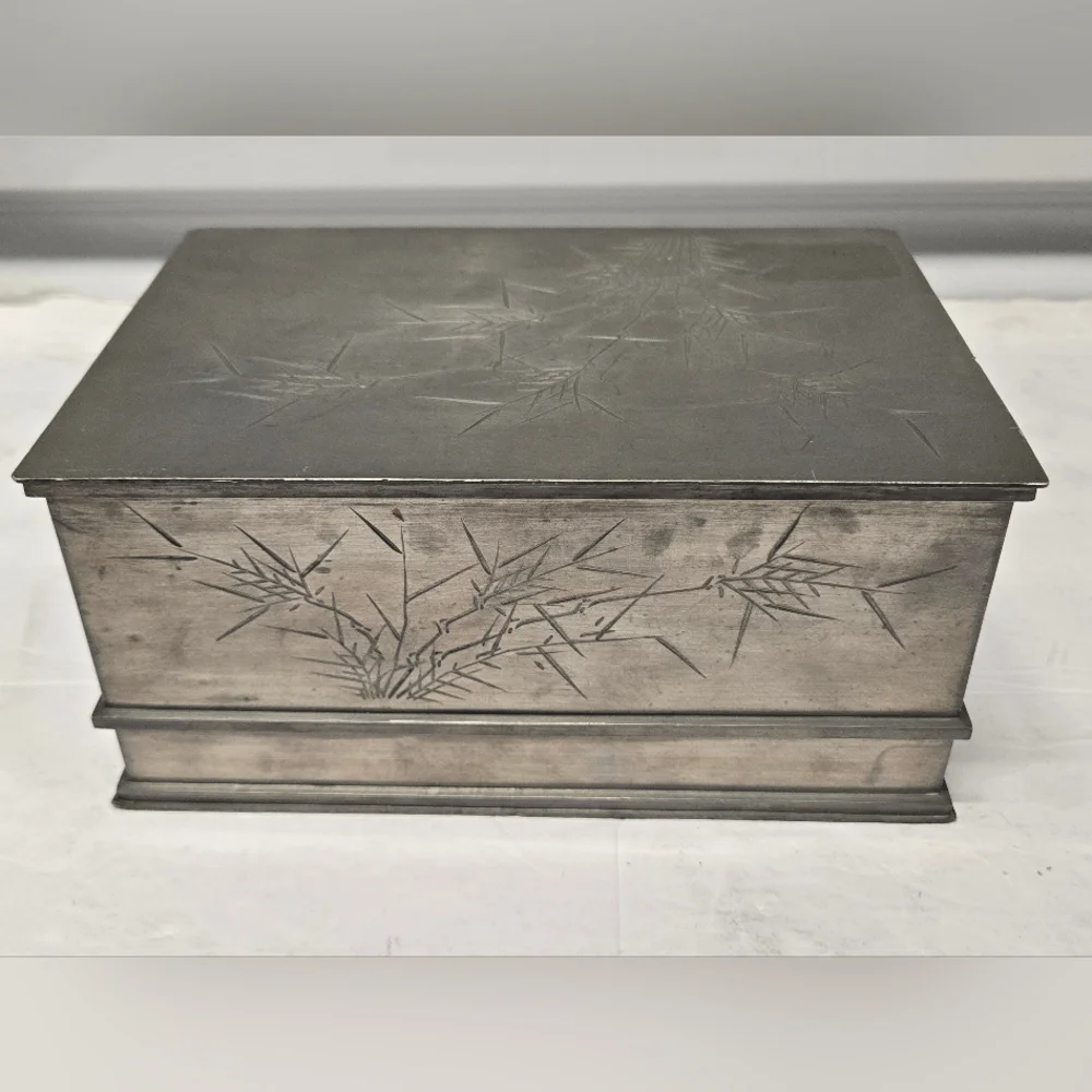 Antique 1920 Chinese Kut Hing Pewter Swatow Dragon Jewelry Trinket Box